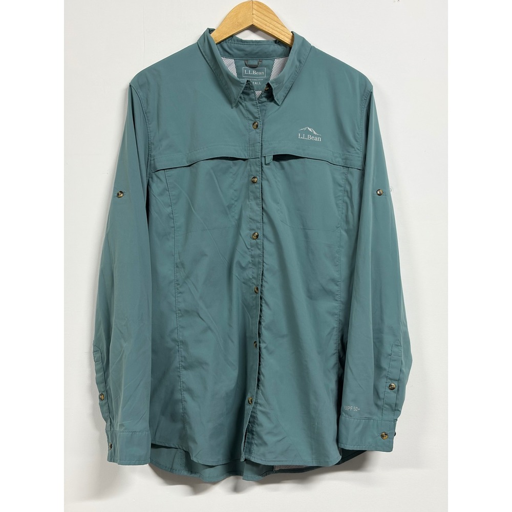 L.L.Bean Men's XL Tall UPF 50+ Ventilated Hiking Fishing Shirt Teal Long Sleeve